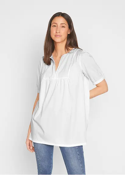 Bonprix Weite Longbluse Mit Kurzen Ärmeln - Weiß - Damen