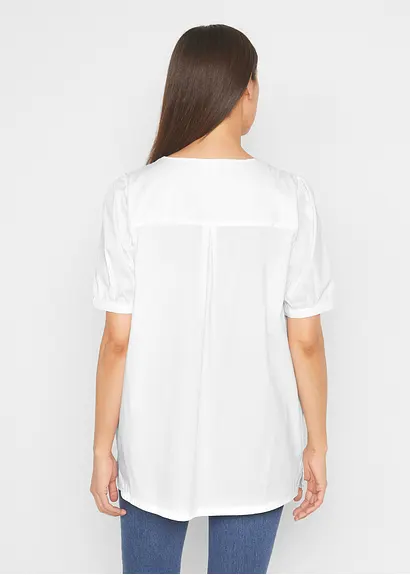 Bonprix Weite Longbluse Mit Kurzen Ärmeln - Weiß - Damen