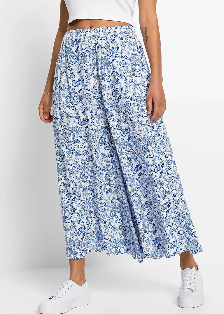 Bonprix Weite Palazzo-Hose Mit Elastischem Bund - Weiß - Damen