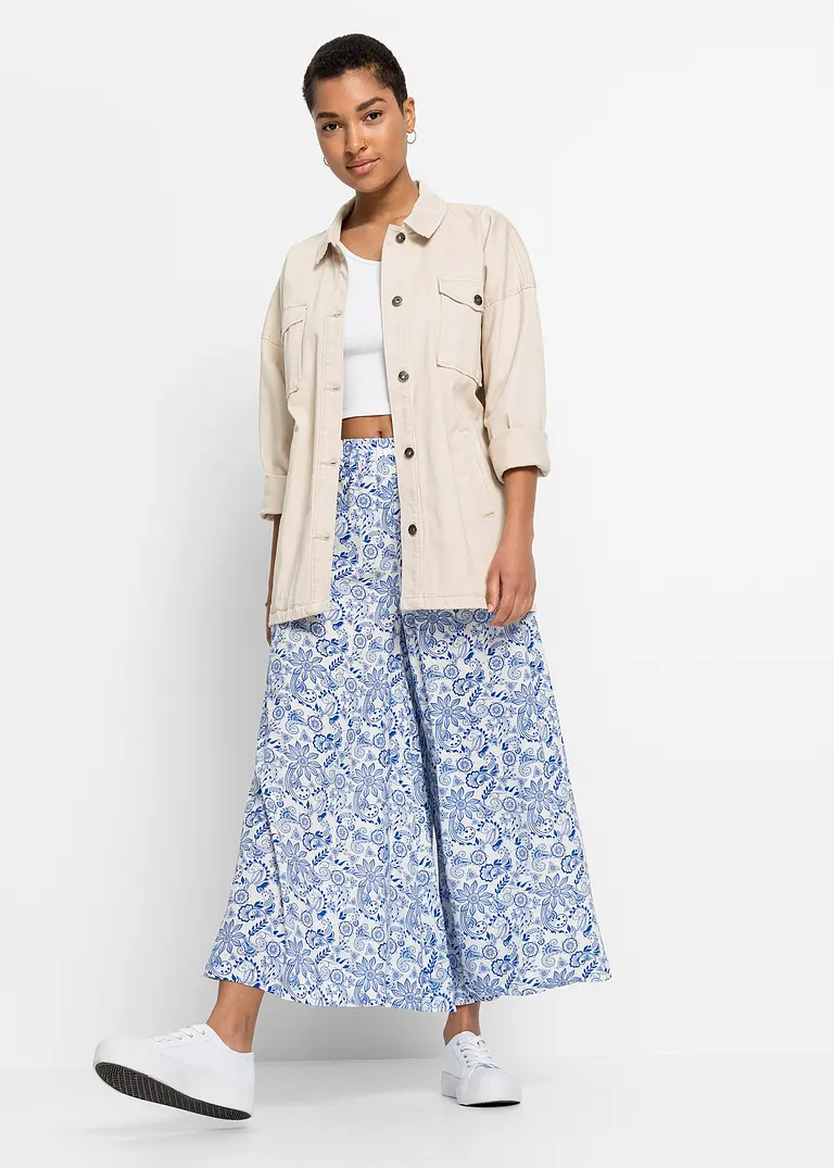 Bonprix Weite Palazzo-Hose Mit Elastischem Bund - Weiß - Damen