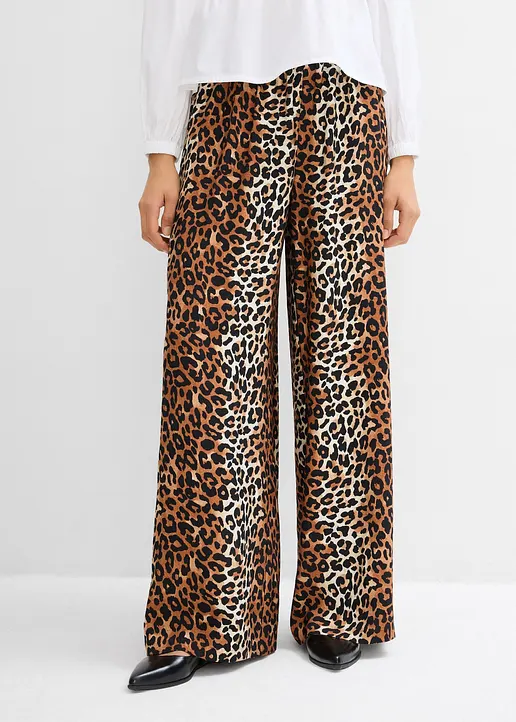 Bonprix Weite Palazzo-Hose Mit Leopardenmuster Und Seitlichen Taschen