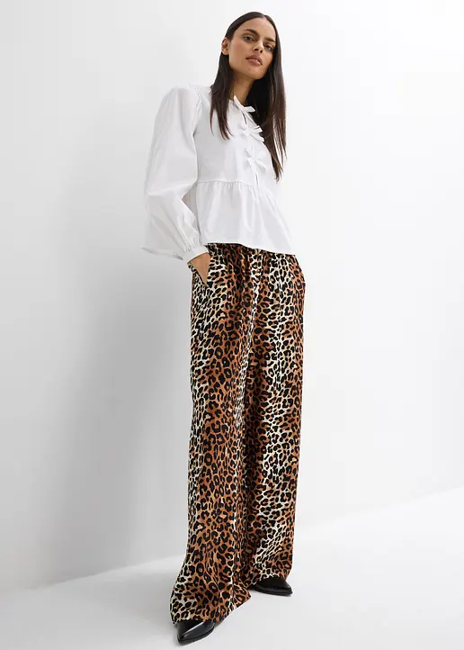 Bonprix Weite Palazzo-Hose Mit Leopardenmuster Und Seitlichen Taschen