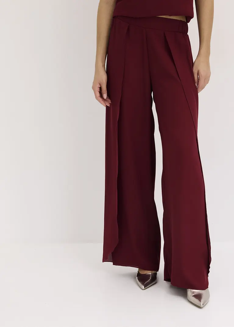 Bonprix Weite Palazzo-Hose Mit Überlappung Aus Feinem Georgette - Rot