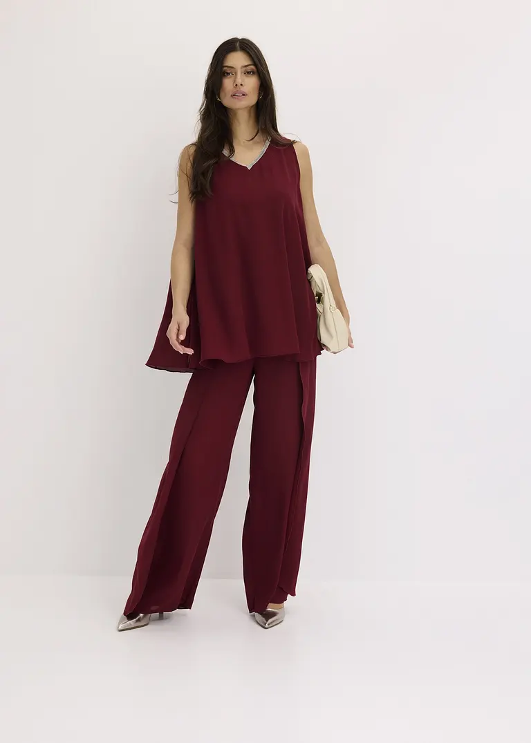 Bonprix Weite Palazzo-Hose Mit Überlappung Aus Feinem Georgette - Rot