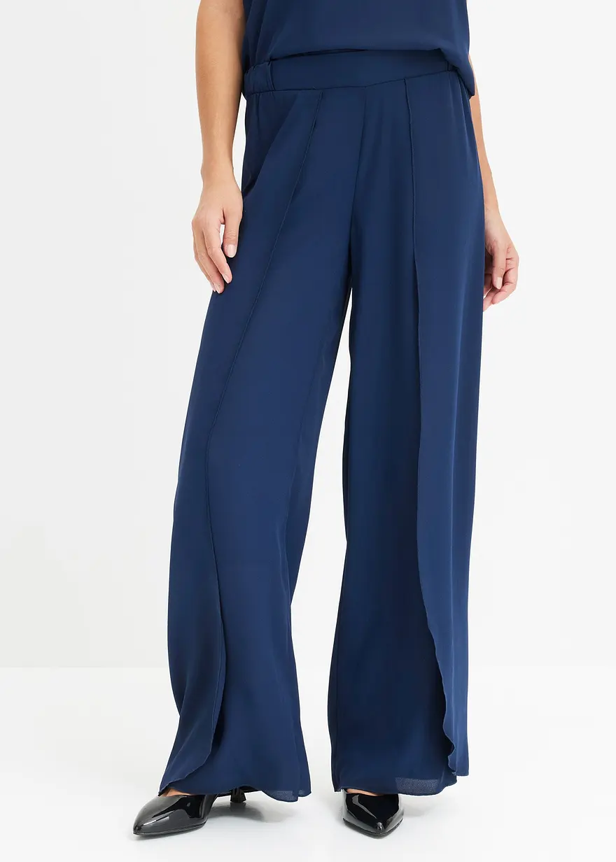 Bonprix Weite Palazzo-Hose Mit Überlappung Aus Feinem Georgette - Blau