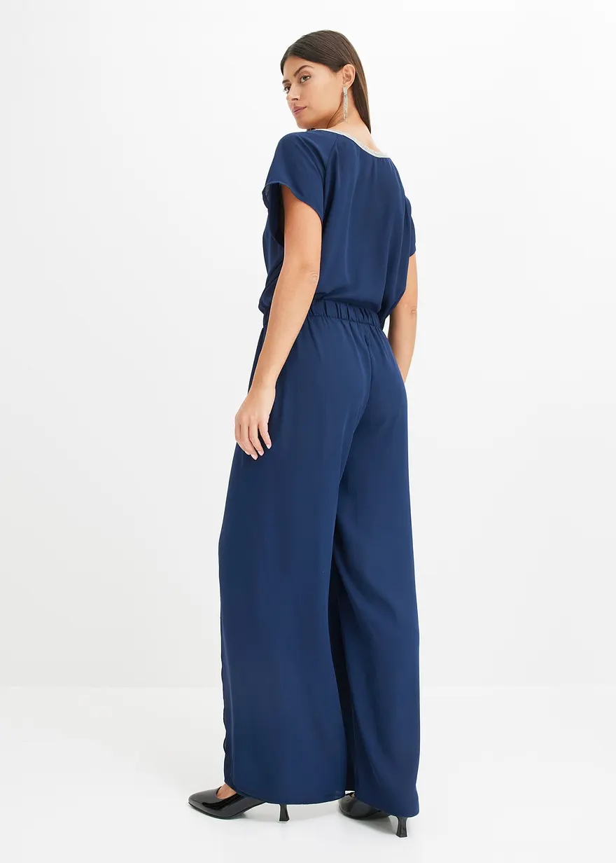 Bonprix Weite Palazzo-Hose Mit Überlappung Aus Feinem Georgette - Blau