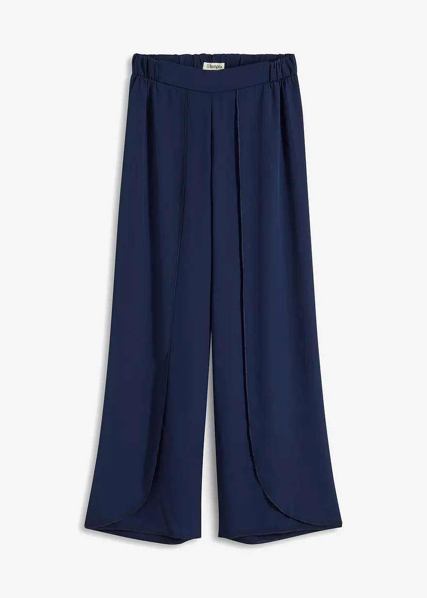bonprix Weite Palazzo-Hose mit Überlappung aus feinem Georgette - blau