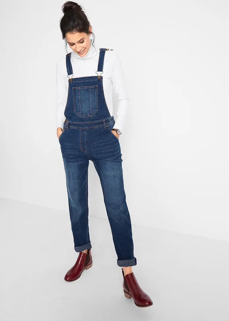 Bonprix Weiter Geschnittene Jeans-Latzhose Mit Elasthananteil - Blau