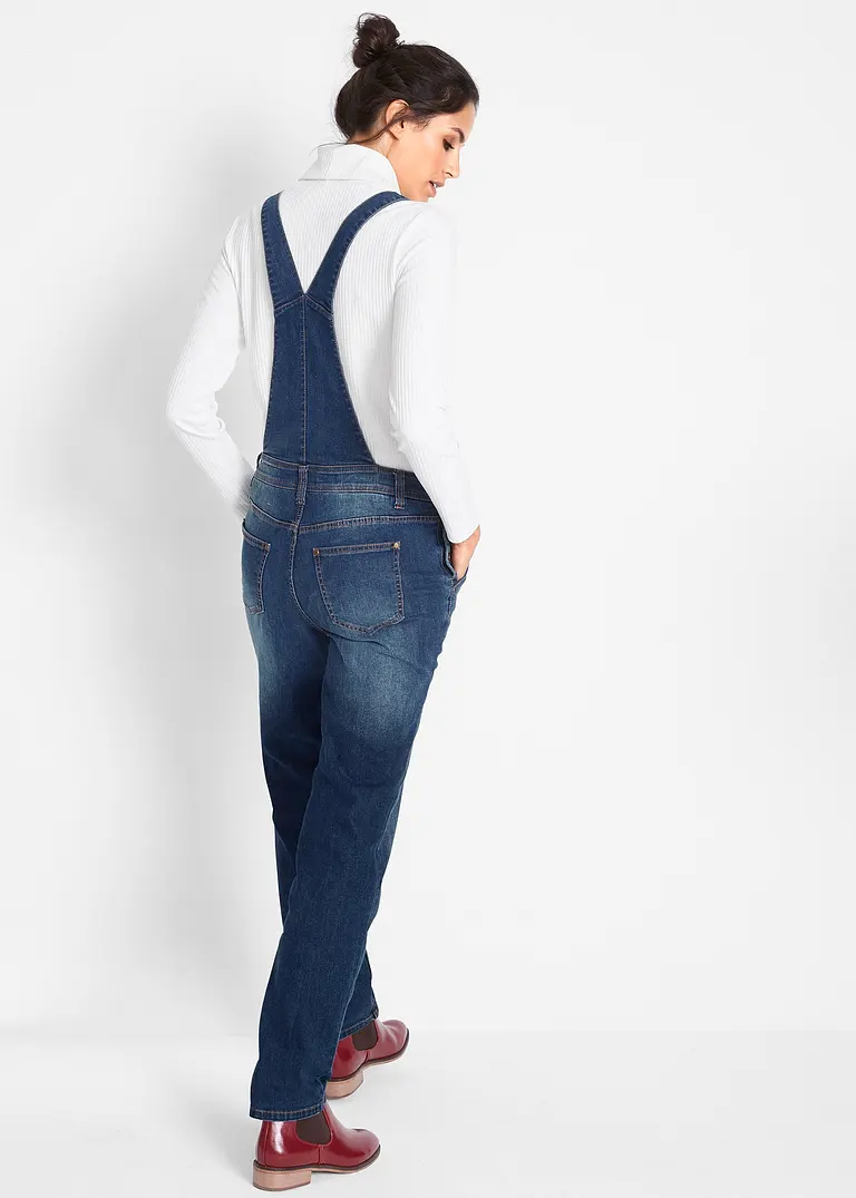 Bonprix Weiter Geschnittene Jeans-Latzhose Mit Elasthananteil - Blau