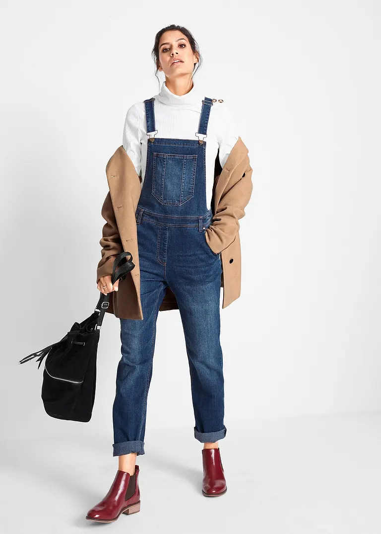 Bonprix Weiter Geschnittene Jeans-Latzhose Mit Elasthananteil - Blau