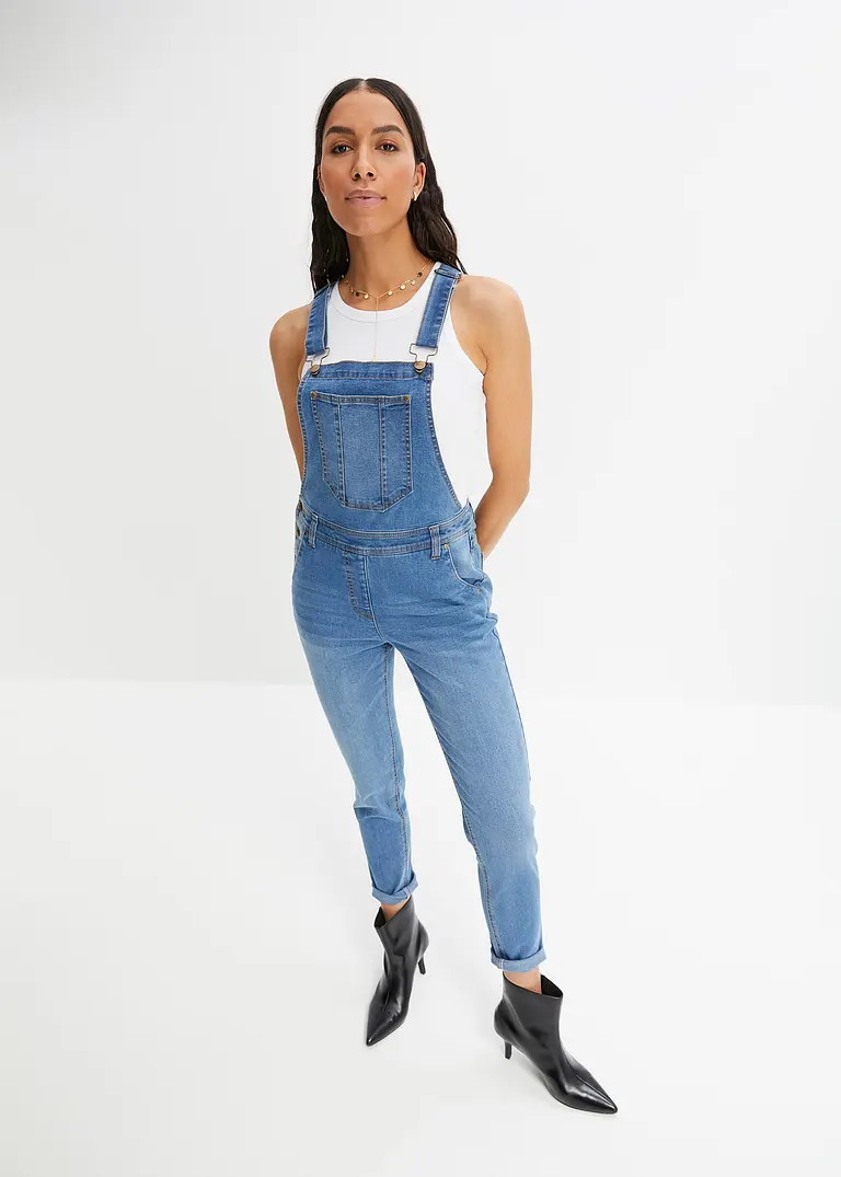 Bonprix Weiter Geschnittene Jeans-Latzhose Mit Elasthananteil - Blau