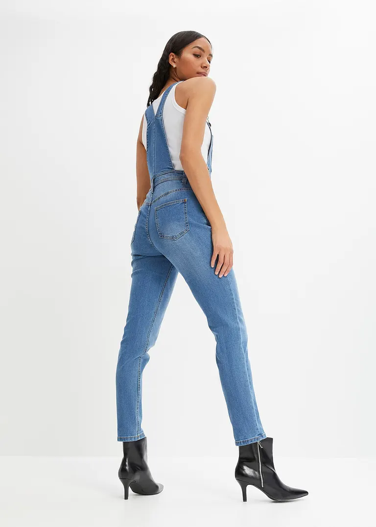 Bonprix Weiter Geschnittene Jeans-Latzhose Mit Elasthananteil - Blau