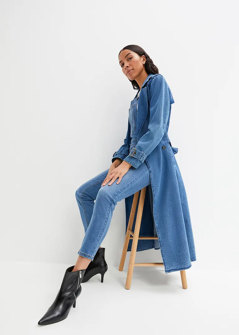Bonprix Weiter Geschnittene Jeans-Latzhose Mit Elasthananteil - Blau