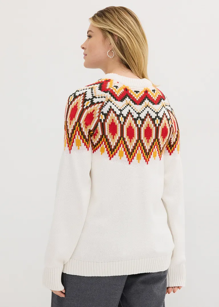 Bonprix Weiter Norgwegerpullover Umspielt Locker Die Figur - Weiß - Damen