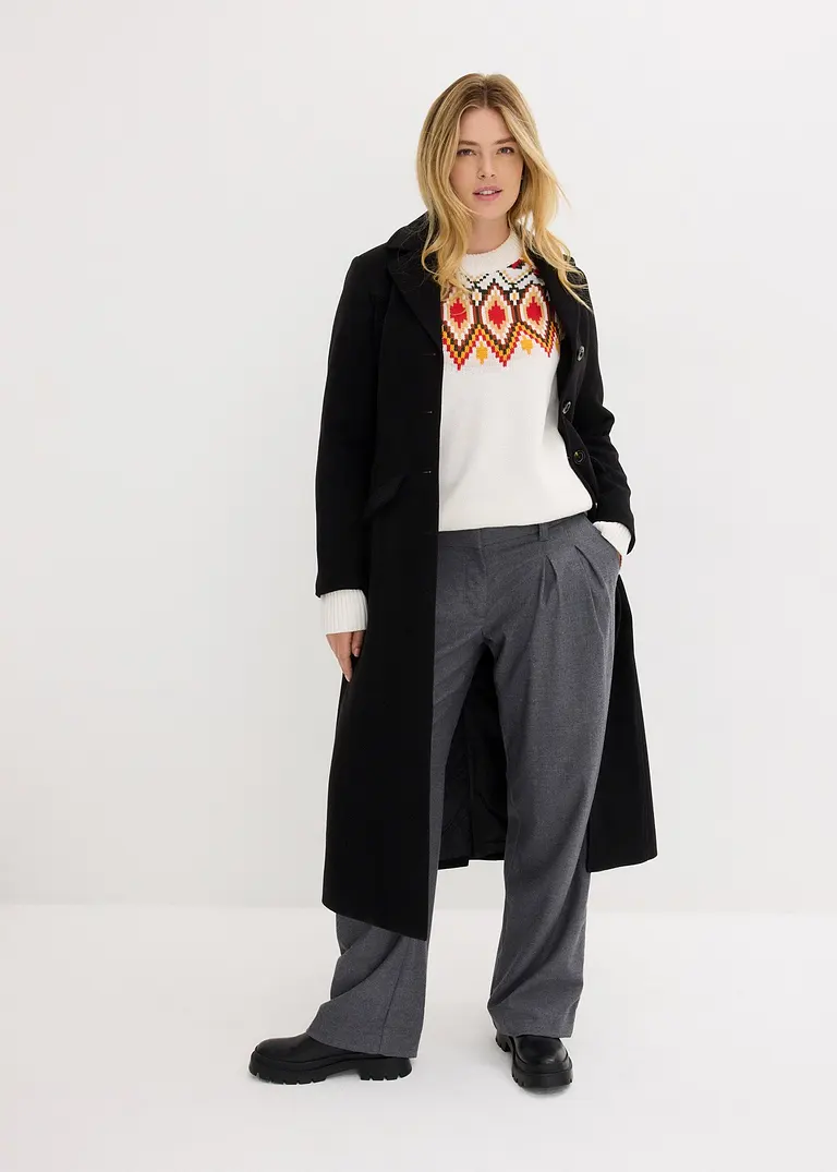 Bonprix Weiter Norgwegerpullover Umspielt Locker Die Figur - Weiß - Damen