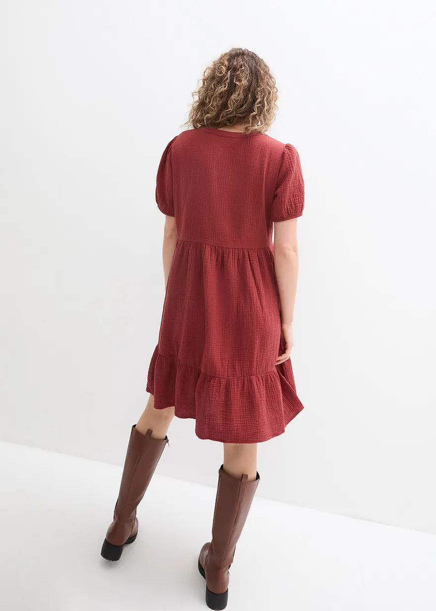 Bonprix Weites Baumwollkleid Mit Streckendem V-Ausschnitt - Braun - Damen