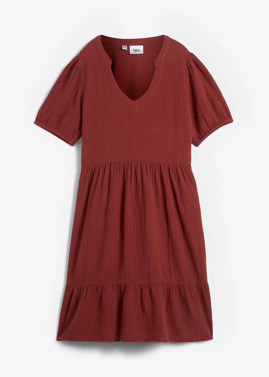 bonprix Weites Baumwollkleid mit streckendem V-Ausschnitt - braun - Damen