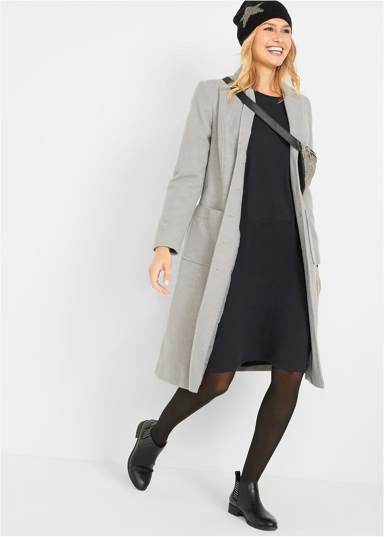 Bonprix Weites Langarm-Kleid Mit Eingriffs-Taschen - Schwarz