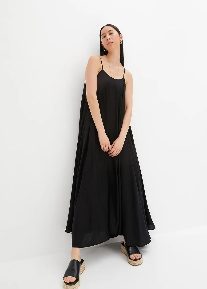 Bonprix Weites Maxikleid Mit Spaghetti-Trägern - Schwarz