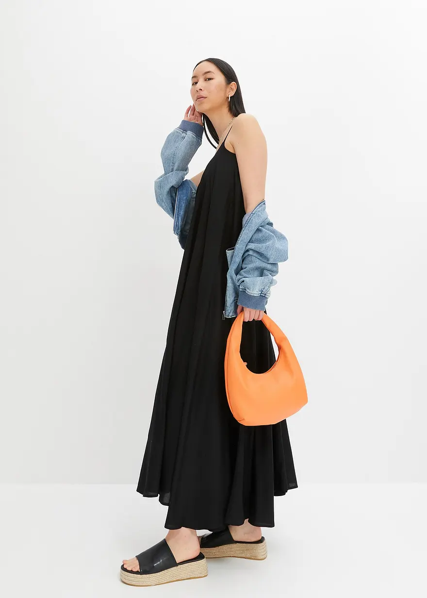 Bonprix Weites Maxikleid Mit Spaghetti-Trägern - Schwarz