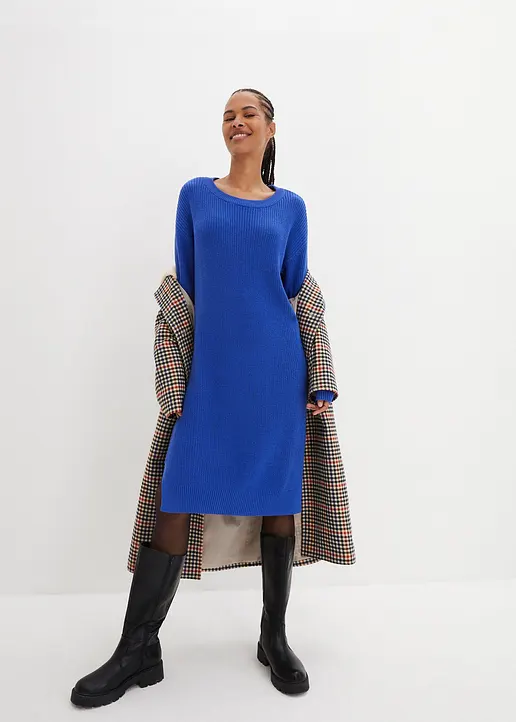 Bonprix Weites Ripp-Strickkleid Mit Seitlichen Schlitzen Für Mehr Komfort