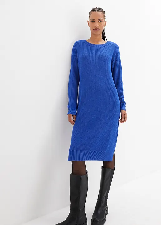 Bonprix Weites Ripp-Strickkleid Mit Seitlichen Schlitzen Für Mehr Komfort
