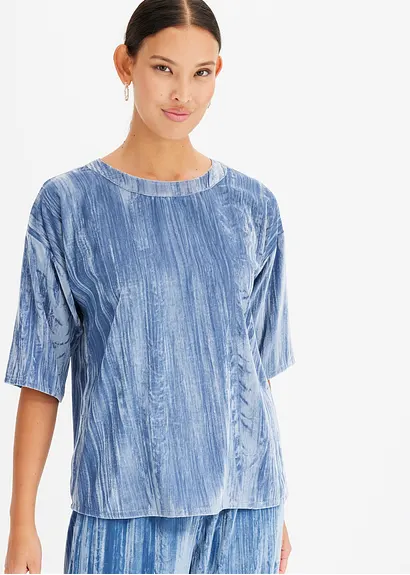 Bonprix Weites Shirt Mit Rundhalsausschnitt Aus Samt - Blau