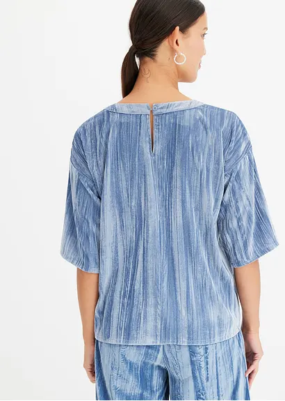 Bonprix Weites Shirt Mit Rundhalsausschnitt Aus Samt - Blau