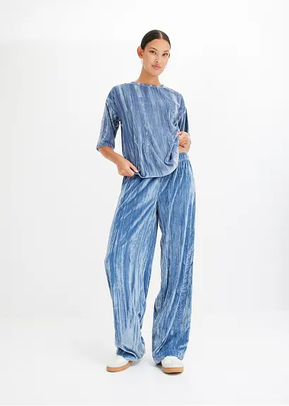 Bonprix Weites Shirt Mit Rundhalsausschnitt Aus Samt - Blau
