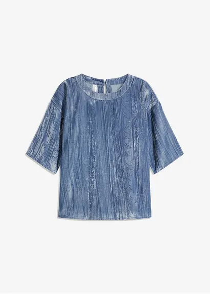 bonprix Weites Shirt mit Rundhalsausschnitt aus Samt - blau