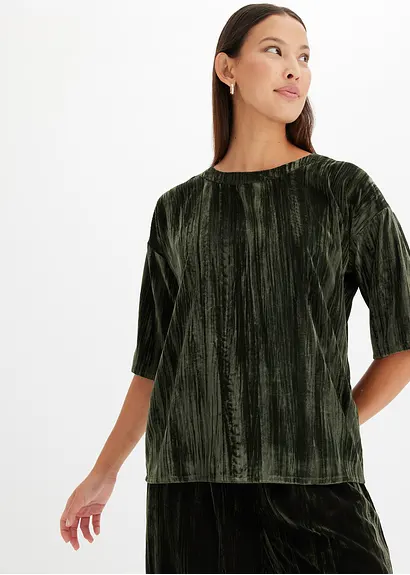 Bonprix Weites Shirt Mit Rundhalsausschnitt Aus Samt - Grün