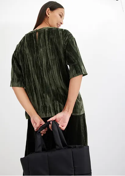 Bonprix Weites Shirt Mit Rundhalsausschnitt Aus Samt - Grün
