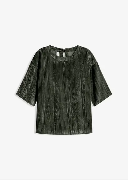 bonprix Weites Shirt mit Rundhalsausschnitt aus Samt - grün