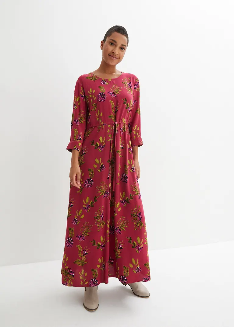 Bonprix Weites Viskosekleid Mit Bindeband Und Floralem Druck - Pink