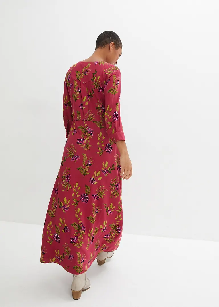 Bonprix Weites Viskosekleid Mit Bindeband Und Floralem Druck - Pink