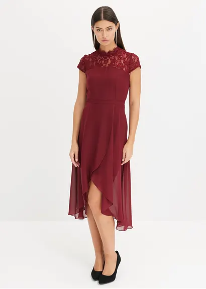 Bonprix Weitschwingendes Vokuhila-Kleid Aus Feinem Chiffon Mit Spitzen-Einsatz Im Oberteil