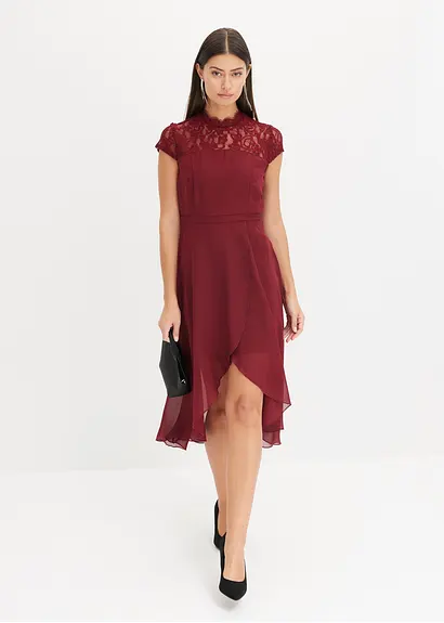 Bonprix Weitschwingendes Vokuhila-Kleid Aus Feinem Chiffon Mit Spitzen-Einsatz Im Oberteil