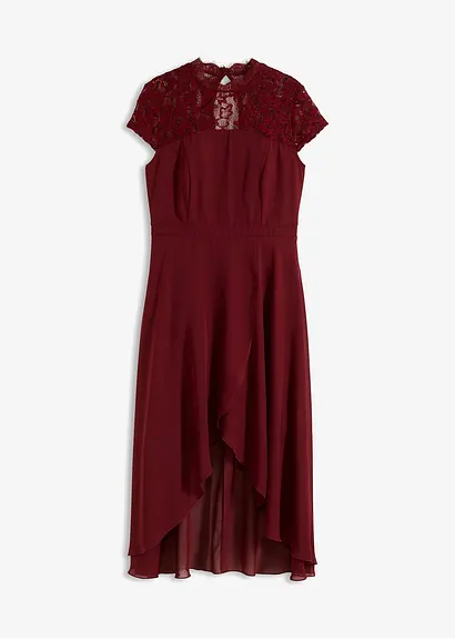 bonprix Weitschwingendes Vokuhila-Kleid aus feinem Chiffon mit Spitzen-Einsatz im Oberteil