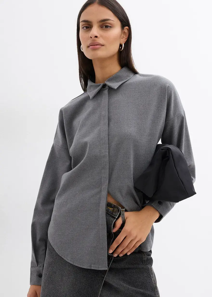 Bonprix Wendbare Bluse Mit Umlegekragen Langen Ärmel Und Knopfleiste Hinten