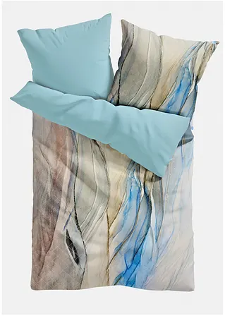 bonprix Wendebettwäsche mit Marmoroptik - creme/blau Linon