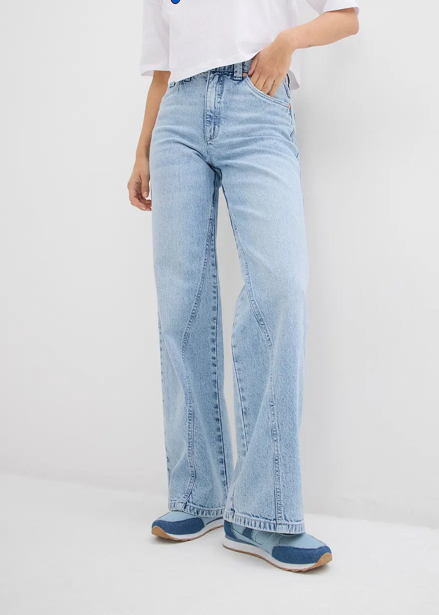 Bonprix Wide-Leg-Jeans High Waist Low Stretch - Blau Petite