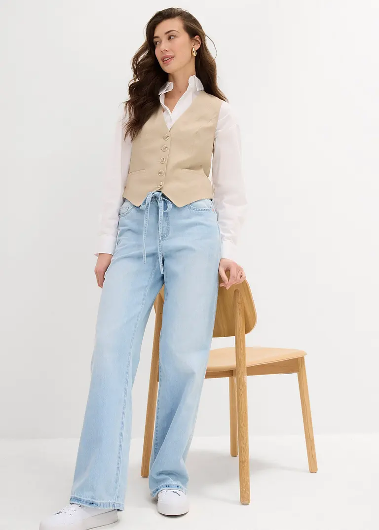 Bonprix Wide-Leg-Jeans Mid Waist Mit Gürtel - Blau Petite