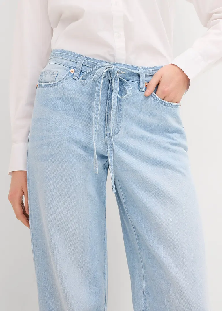 Bonprix Wide-Leg-Jeans Mid Waist Mit Gürtel - Blau Petite