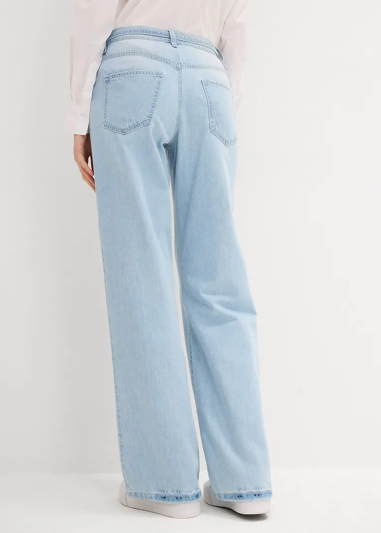 Bonprix Wide-Leg-Jeans Mid Waist Mit Gürtel - Blau Regular