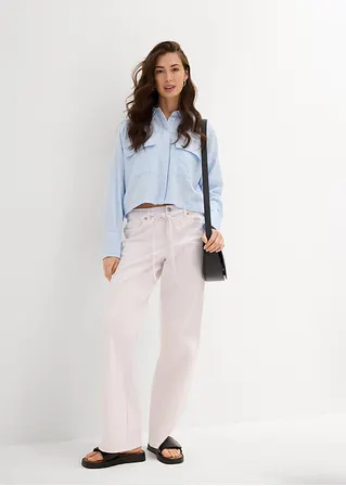 Bonprix Wide-Leg-Jeans Mid Waist Mit Gürtel - Weiß Petite