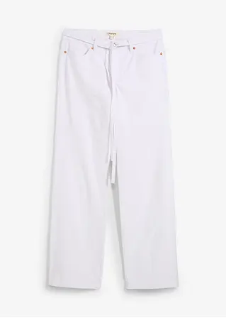 bonprix Wide-Leg-Jeans Mid Waist mit Gürtel - weiß petite