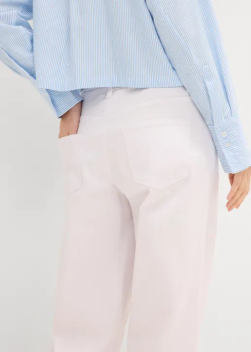 Bonprix Wide-Leg-Jeans Mid Waist Mit Gürtel - Weiß Regular