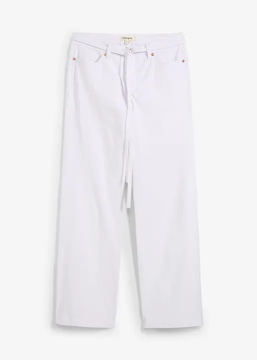 bonprix Wide-Leg-Jeans Mid Waist mit Gürtel - weiß regular