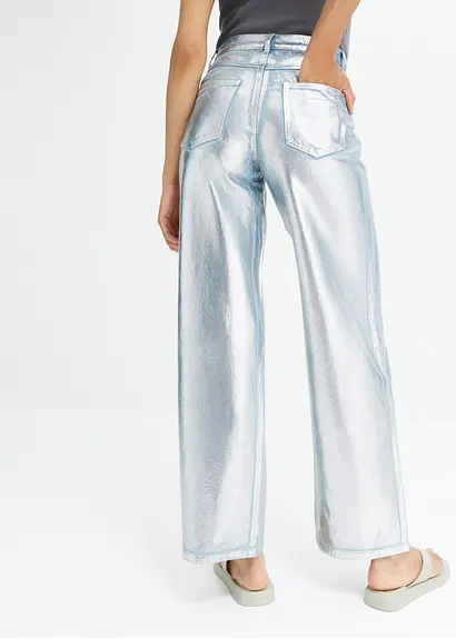 Bonprix Wide-Leg-Jeans Mit Glanzbeschichtung - Blau - Damen