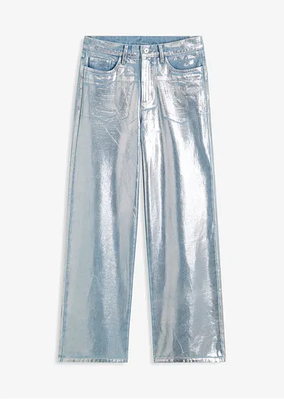 bonprix Wide-Leg-Jeans mit Glanzbeschichtung - blau - Damen